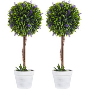 HOMCOM Artificial Lavender Ball Trees Set of 2, Decorative Faux Plants in Pot for Indoor Outdoor Ambience, 60cm