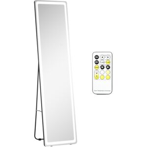 HOMCOM Freestanding Full-Length Mirror with LED Lights, Remote Control, Floor or Wall Mounted for Bedroom