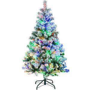 HOMCOM 4.5' Artificial Snow Christmas Trees with Frosted Branches, Warm White or Colourful LED Lights, Steel Base