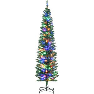 HOMCOM 6' Artificial Prelit Christmas Trees Holiday Décor with Colourful LED Lights, Pencil Shape, Steel Base