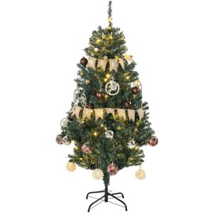 HOMCOM 5' Artificial Prelit Christmas Trees Holiday Décor with Warm White LED Lights, Decoration, Banner, Tag, Ball