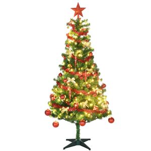 HOMCOM 6' Artificial Prelit Christmas Trees Holiday Décor with Warm White LED Lights, Auto Open, Tinsel, Ball, Star