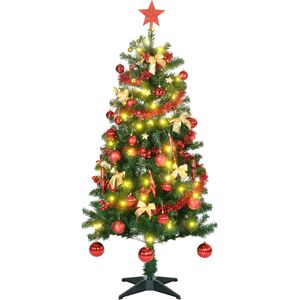 HOMCOM 5' Artificial Prelit Christmas Trees Holiday Décor with Warm White LED Lights, Auto Open, Tinsel, Ball, Star