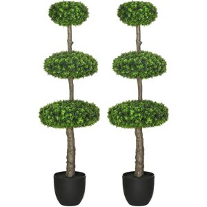 HOMCOM Set of 2 Artificial Plants Boxwood Ball Topiary Trees 110cm Decorative Faux Plants in Pot for Home Indoor Outdoor Green