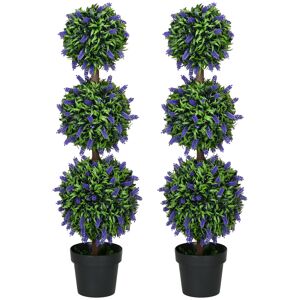 HOMCOM Artificial Lavender Flower Ball Trees, Set of 2, with Pot for Indoor Outdoor Decor, 110cm, Green.