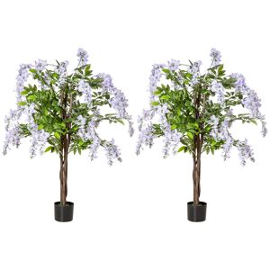 HOMCOM Twin Pack Artificial Wisteria Plants in Pots, 100cm Tall Fake Floral Decor for Indoors & Outdoors
