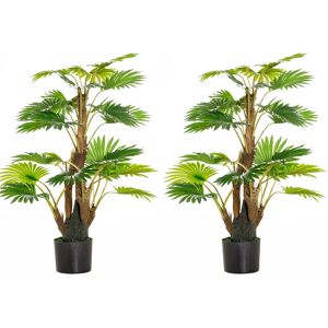 HOMCOM 2 Pack Artificial Plant Palm Tree in Pot, Fake Plants for Home Indoor Outdoor Decor, 135cm, Green