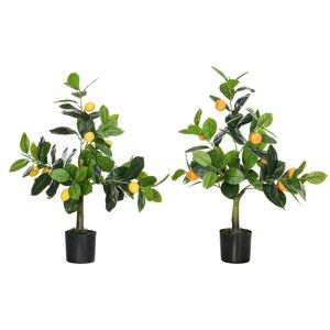 HOMCOM Artificial Lemon & Orange Trees Set of 2 with Pot, Indoor Outdoor Decorative Faux Plants, 60cm, Green