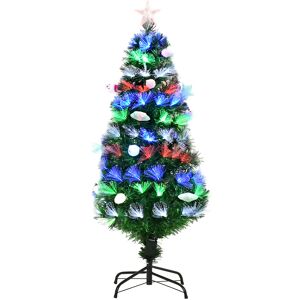 HOMCOM 4FT Pre-Lit Artificial Christmas Tree w/ Fibre Optic Baubles Fitted Star LED Light Holiday Home Xmas Decoration-Green