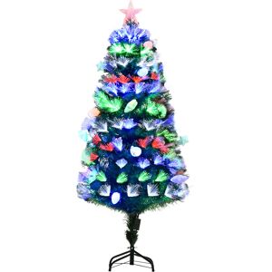 HOMCOM 5FT Pre-Lit Artificial Christmas Tree w/ Fibre Optic Baubles Fitted Star LED Light Holiday Home Xmas Decoration-Green