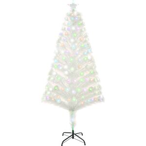 HOMCOM 5 Feet Prelit Artificial Christmas Tree with Fiber Optic LED Light, Holiday Home Xmas Decoration, White