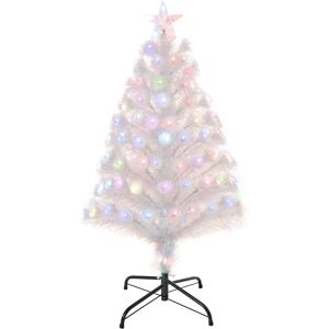 HOMCOM 3 Feet Prelit Artificial Christmas Tree with Fiber Optic LED Light, Holiday Home Xmas Decoration, White