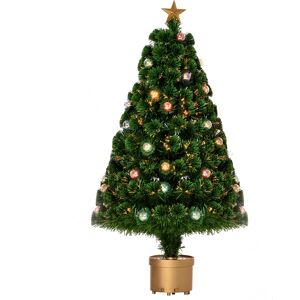 HOMCOM 3FT Prelit Artificial Christmas Tree Fiber Optic Holiday Home Xmas Indoor Decoration with Golden Stand Green