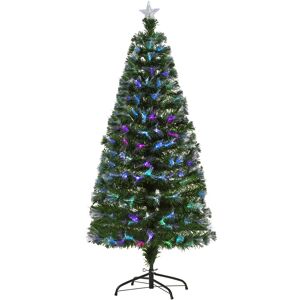 HOMCOM 1.5m Tall Artificial Christmas Tree Fiber Optic Colorful LED Pre-Lit Holiday Home Christmas Decoration with Flash Mode, Green