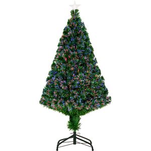 HOMCOM Prelit Christmas Tree Artificial Tree, Metal Base, Pre-Lit, 1.2m