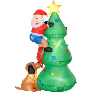 HOMCOM 1.8m Inflatable Christmas Tree, LED Lighted with Santa Claus Dog for Home Indoor Outdoor Garden Lawn Decoration Party Prop