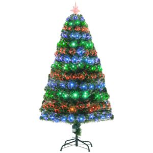 HOMCOM 5ft 150cm Green Fibre Optic Artificial Christmas Tree-Multi