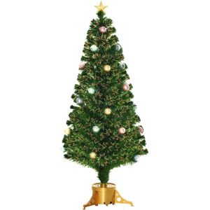 HOMCOM 5FT Pre Lit Christmas Tree Artificial Tree Fiber Optic Holiday Home Xmas Indoor Decoration with Golden Stand Green