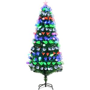 HOMCOM 6FT Pre-Lit Artificial Christmas Tree w/ Fibre Optic Baubles Fitted Star LED Light Holiday Home Xmas Decoration-Green