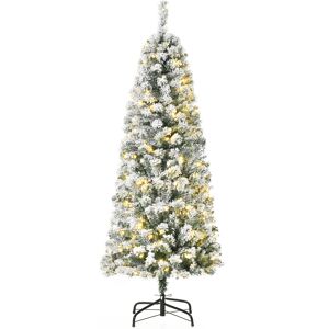 HOMCOM 5 Feet Pre Lit Christmas Tree Artificial Snow Flocked Christmas Tree with Warm White LED Light, Holiday Home Xmas Decoration, Green White