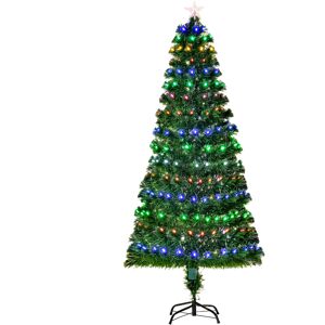 HOMCOM 6ft Pre-Lit Fiber Optic Christmas Tree W/ Star Tree Topper, Solid Metal Base, 220 Branch Tips, 6 Color LED Lights Decoration