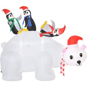 HOMCOM 5ft Outdoor Christmas Inflatable with LED Light, Lighted Blowup Polar Bear with Three Penguins, Giant Yard Party Decoration for Garden Lawn