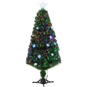 HOMCOM 5ft Prelit Artificial Christmas Tree Fiber Optic LED Light Holiday Home Xmas Decoration Tree with Foldable Feet, Green