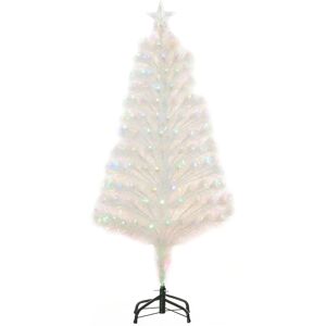 HOMCOM 4 Feet Prelit Artificial Christmas Tree with Fiber Optic LED Light, Holiday Home Xmas Decoration, White