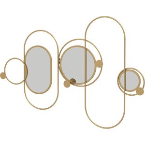 HOMCOM Decorative Metal Wall Mirror with Coat Hooks, Modern Art for Living Room Bedroom, Gold Tone