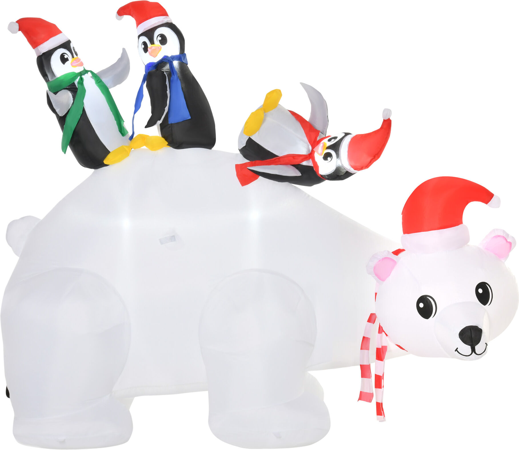 HOMCOM 5ft Outdoor Christmas Inflatable with LED Light, Lighted Blowup Polar Bear with Three Penguins, Giant Yard Party Decoration for Garden Lawn