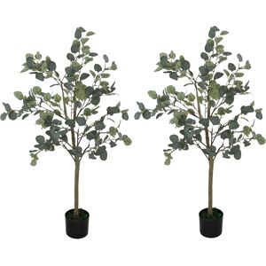 HOMCOM Set of 2 Decorative Artificial Plants, 4ft/ 120cm Silk Eucalyptus Trees with 230 Silver Dollar Leaves in Pot, Fake Plants for Home, Office, Living Room, Indoor Decor