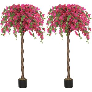 HOMCOM Set of 2 Decorative Artificial Plants, Murraya Flowers in Pots, Fake Plants for Home Indoor Decor, 120cm, Purple and Red