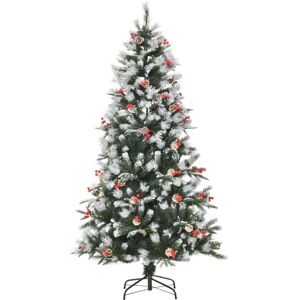 HOMCOM 6FT Artificial Snow Dipped Christmas Tree Xmas Pencil Tree Holiday Home Party Decoration with Foldable Feet Red Berries White Pinecones, Green HOMCOM 6FT Artificial Snow Dipped Christmas Tree Xmas Pencil Tree Holiday Home Party Decoration with Foldable Feet Red Berries White Pinecones, Green