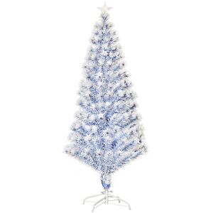 HOMCOM Artificial Fibre Optic Christmas Tree Seasonal Decoration w/ 20 LED Lights Pre-Lit Easy Store White Blue 5FT Aosom UK HOMCOM Artificial Fibre Optic Christmas Tree Seasonal Decoration w/ 20 LED Lights Pre-Lit Easy Store White Blue 5FT Aosom UK