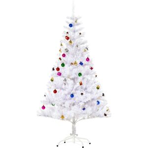 HOMCOM 4.9ft Artificial Christmas Tree Holiday Home Decoration with Xmas Ornaments and Metal Stand, White Aosom UK HOMCOM 4.9ft Artificial Christmas Tree Holiday Home Decoration with Xmas Ornaments and Metal Stand, White Aosom UK