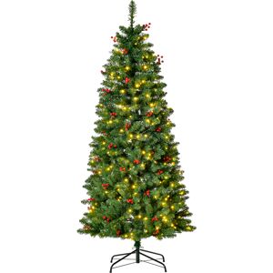 HOMCOM 5FT Prelit Artificial Pencil Christmas Tree with Warm White LED Light, Red Berry, Holiday Home Xmas Decoration, Green Aosom UK HOMCOM 5FT Prelit Artificial Pencil Christmas Tree with Warm White LED Light, Red Berry, Holiday Home Xmas Decoration, Green Aosom UK