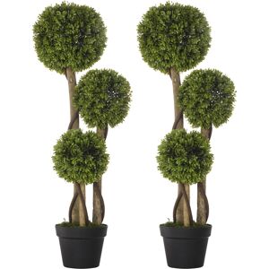 HOMCOM Set of 2 Decorative Artificial Plants, Boxwood Ball Topiary Trees in Pot Fake Plants for Home, Indoor&Outdoor Decor, 90 cm, Light Green HOMCOM Set of 2 Decorative Artificial Plants, Boxwood Ball Topiary Trees in Pot Fake Plants for Home, Indoor&Outdoor Decor, 90 cm, Light Green