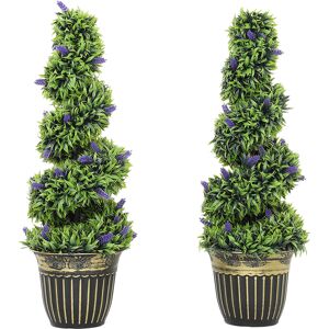 HOMCOM Set of 2 Decorative Artificial Plants, Boxwood Spiral Topiary Tree with Lavender and Pot, Fake Plants for Home Indoor Outdoor Decor, 90cm HOMCOM Set of 2 Decorative Artificial Plants, Boxwood Spiral Topiary Tree with Lavender and Pot, Fake Plants for Home Indoor Outdoor Decor, 90cm