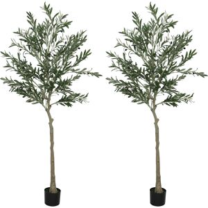 HOMCOM Set of 2 6ft/ 180cm Decorative Artificial Plant, Silk Olive Tree with 900 Leaves and 40 Olive Fruits in Pot, Fake Plant for Home, Office, Living Room, Indoor Decor HOMCOM Set of 2 6ft/ 180cm Decorative Artificial Plant, Silk Olive Tree with 900 Leaves and 40 Olive Fruits in Pot, Fake Plant for Home, Office, Living Room, Indoor Decor