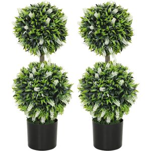 HOMCOM Set of 2 Decorative Artificial Plants Ball Trees with Lavender Flowers in Pot Fake Plants for Home Indoor Outdoor Decor, 70cm, White HOMCOM Set of 2 Decorative Artificial Plants Ball Trees with Lavender Flowers in Pot Fake Plants for Home Indoor Outdoor Decor, 70cm, White