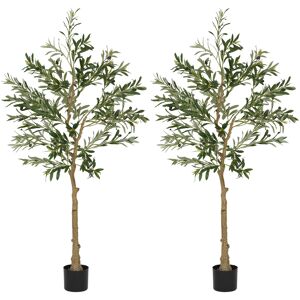 HOMCOM Set of 2 5ft/ 150cm Decorative Artificial Plant, Silk Olive Tree with 720 Leaves and 32 Olive Fruits in Pot, Fake Plant for Home, Office, Living Room, Indoor Decor HOMCOM Set of 2 5ft/ 150cm Decorative Artificial Plant, Silk Olive Tree with 720 Leaves and 32 Olive Fruits in Pot, Fake Plant for Home, Office, Living Room, Indoor Decor