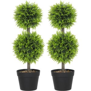 HOMCOM Set of 2 Decorative Artificial Plants, 60cm Faux Topiary Cypress Ball Trees with Plastic Pot and Pebbles, Fake Plants for Home Office Decor, Green HOMCOM Set of 2 Decorative Artificial Plants, 60cm Faux Topiary Cypress Ball Trees with Plastic Pot and Pebbles, Fake Plants for Home Office Decor, Green