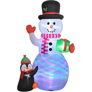 Outsunny 8FT Inflatable Snowman Holding Gift Box with Penguin, Christmas Blow Up Snowman with Rotating Colorful LED Light for Party Aosom UK Outsunny 8FT Inflatable Snowman Holding Gift Box with Penguin, Christmas Blow Up Snowman with Rotating Colorful LED Light for Party Aosom UK