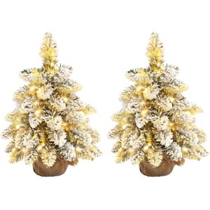 HOMCOM 1.5ft Mini Artificial Christmas Trees with Lights Set of 2, Snow Flocked Tabletop Christmas Trees with Base, Battery Operated Aosom UK HOMCOM 1.5ft Mini Artificial Christmas Trees with Lights Set of 2, Snow Flocked Tabletop Christmas Trees with Base, Battery Operated Aosom UK
