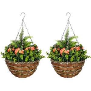Outsunny Pack of 2 Faux Plant Artificial Lisianthus Flowers Hanging Planter with Basket for Indoor Outdoor Decoration, Orange Outsunny Pack of 2 Faux Plant Artificial Lisianthus Flowers Hanging Planter with Basket for Indoor Outdoor Decoration, Orange