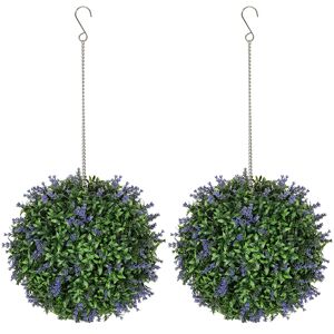 HOMCOM Set of 2 Artificial Plant Topiary Balls, UV-protected Fake Decorative Plants, Faux Plants for Home Indoor Outdoor Decor, 27cm, Purple HOMCOM Set of 2 Artificial Plant Topiary Balls, UV-protected Fake Decorative Plants, Faux Plants for Home Indoor Outdoor Decor, 27cm, Purple
