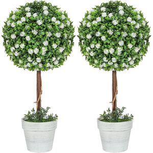HOMCOM Set of 2 Decorative Artificial Plants, Ball Topiary Tree with Rose Flower in Pot, Fake Plants for Home Indoor Outdoor Decor, 60cm, White HOMCOM Set of 2 Decorative Artificial Plants, Ball Topiary Tree with Rose Flower in Pot, Fake Plants for Home Indoor Outdoor Decor, 60cm, White
