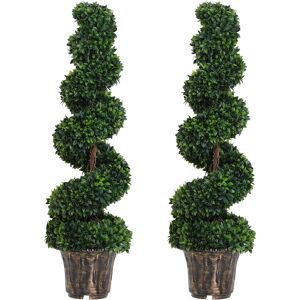 Outsunny Set of 2 Artificial Boxwood Spiral Topiary Trees Potted Decorative Plant Outdoor and Indoor Décor 120cm Outsunny Set of 2 Artificial Boxwood Spiral Topiary Trees Potted Decorative Plant Outdoor and Indoor Décor 120cm
