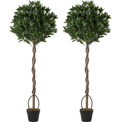 Outsunny Realistic Lush Topiary Ball Tree, Artificial Bay Laurel Topiary Trees with Weighted Pot, Set of 2, Green Outsunny Realistic Lush Topiary Ball Tree, Artificial Bay Laurel Topiary Trees with Weighted Pot, Set of 2, Green
