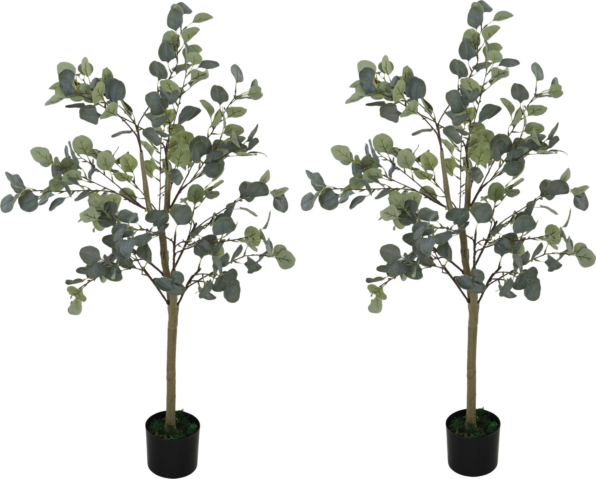 HOMCOM Set of 2 Decorative Artificial Plants, 4ft/ 120cm Silk Eucalyptus Trees with 230 Silver Dollar Leaves in Pot, Fake Plants for Home, Office, Living Room, Indoor Decor